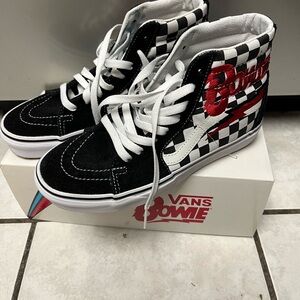 David Bowie Vans Hi-Top Ziggy Stardust Checkered Skate Shoes. Womens size 8